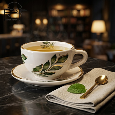 فنجون نعلبکی سرامیکی طرح برگ