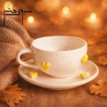 ست فنجان و نعلبکی سرامیکی قلب زرد