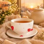 ست فنجان و نعلبکی سرامیکی قلب قرمز
