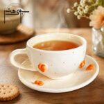 ست فنجان و نعلبکی سرامیکی قلب نارنجی