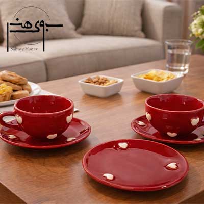 ست فنجان و نعلبکی سرامیکی رنگی