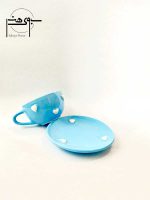 ست فنجان و نعلبکی سرامیکی رنگی طرح قلب ابی