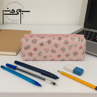 جامدادی پارچه ای مخمل تک زیپ سایز بزرگ دست دوز