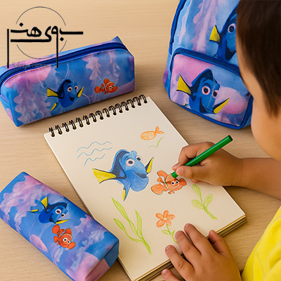 جامدادی پارچه ای مخمل تک زیپ مخمل بزرگ طرح نمو