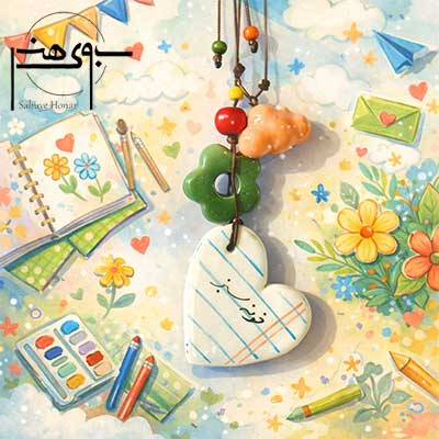 آویز سرامیکی قلب و گل