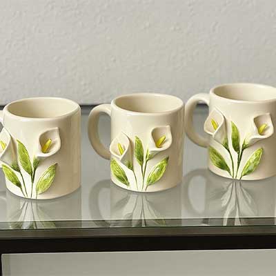 ماگ سرامیکی دست ساز گل برجسته